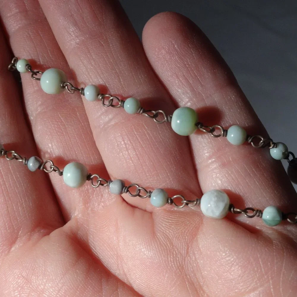 Vintage STERLING & Green‎ Quarts Bobble NECKLACE